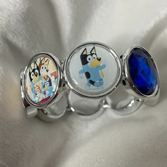 Handmade Kids Favorite Animated Blue Dog Inspired Bracelet Rhinestones and Image - Picture 2 of 4